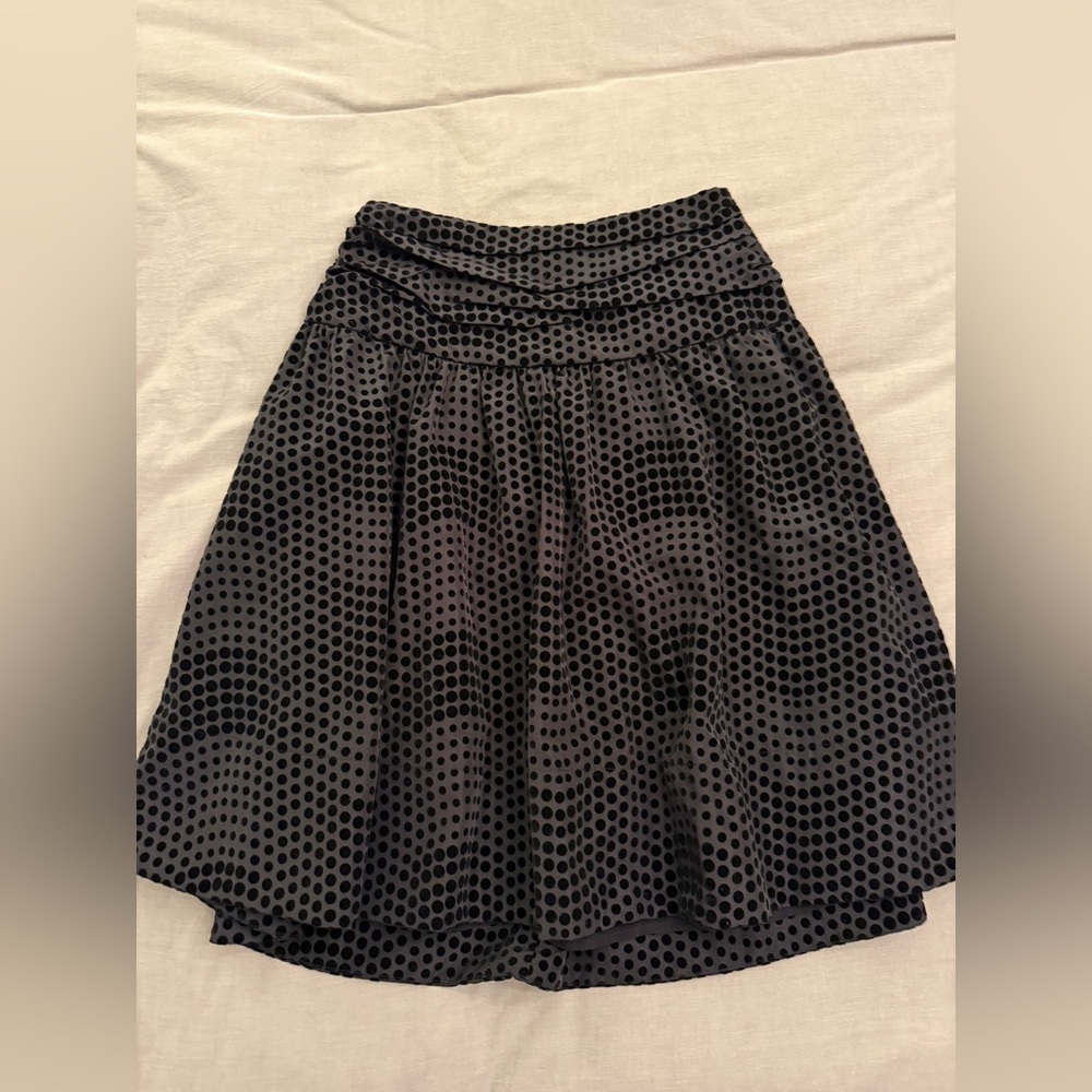 Maeve Anthropologie black velvet polka dot taffeta skirt size 2